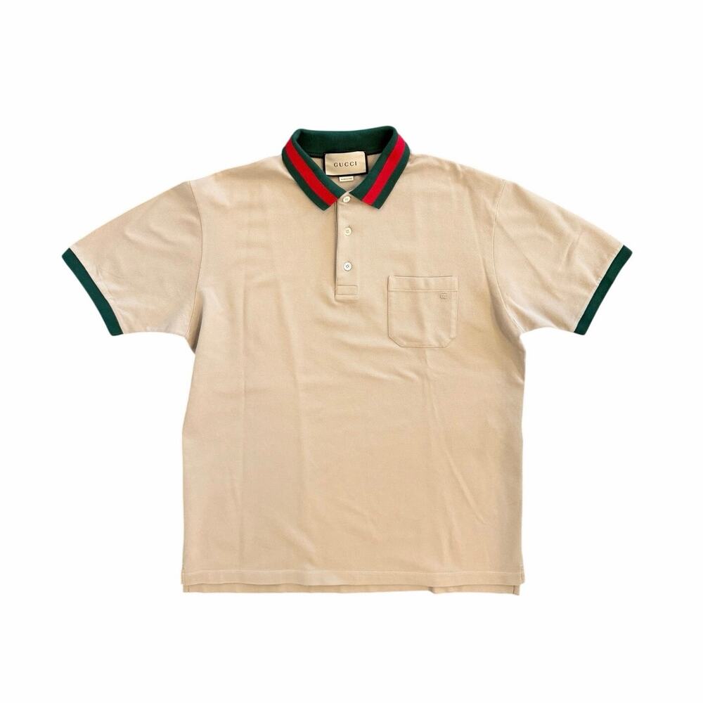 Size XL - Gucci Beige Web Polo Shirt